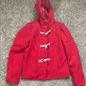 Hooded Polyester Nautical Red Jacket